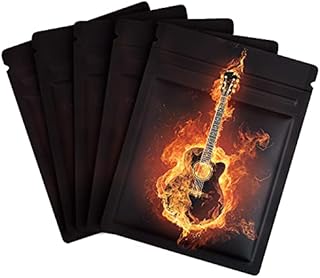 60 Pieces Mylar Zip Lock Bags, Resealable Mylar Bags Pure Aluminum Food Storage Bags for Foods, Candy, Tea (7.8 x 10.3cm, The Burning Guitar)