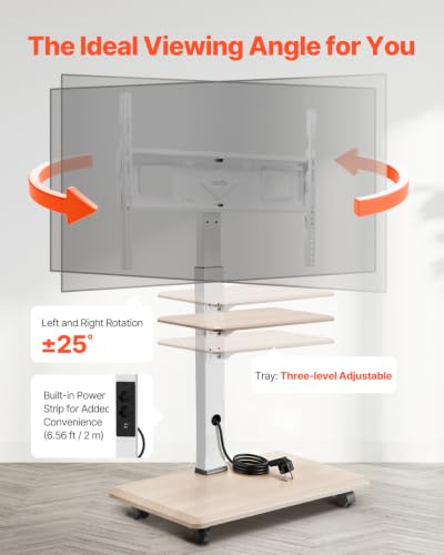 Miniatura 5 de Vevor Soporte De Tv Con Ruedas Para Televisores De 812,8-1778 Mm De Hasta 40 Kg, Rotación De 25 A La Izquierda Y A La Derecha, Soporte De Tv Con Altura Ajustable Y Estante Para Sala De Estar