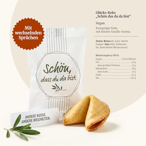 Gepp’s Feinkost Glückskekse mit unterschiedlichen Sprüchen I 25 Glückskekse für Hochzeit, Geburtstag, Taufe etc. I Gastgeschenk I Give Away & kleine Aufmerksamkeit mit Stil