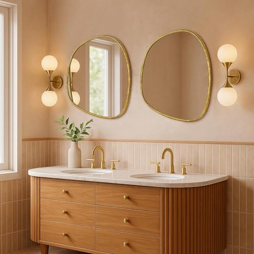 Image of TEHOME Asymmetrical Irregular Shaped Antiqued Gold Foil Asymmetrical Accent Mirror Irregular Bathroom Wall Mirror