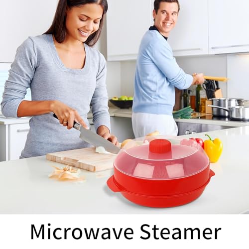 Microwave Steamer, Heat-Resistant Veggie Steamer, 8.27x8.27x7.09 inches Quick Healthy Kitchen Utensils with Lid, Steam Cooking for Home Dormitory Hotel Restaurant and Meal Prep Use – Image 5
