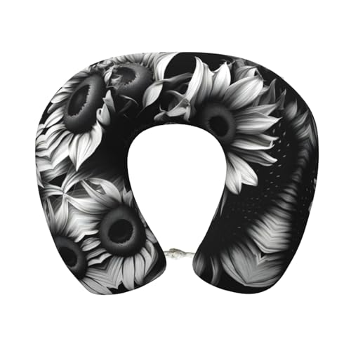 Almohada para cuello de poliéster negra estampada miniatura 1