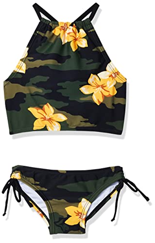 Kanu Surf Girls' Daisy UPF 50+ Beach Sport Halter Tankini 2-Piece Swimsuit, Rylie Army Green, 12