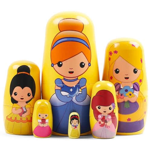 NEPOG Princess Nesting Dolls for Girls Kids, 5 Pcs Princess Girls with Dress Handmade Wooden Nesting Dolls Matryoshka Doll for Kids Birthday Home Decoration