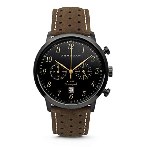 Armogan E.n.b - Chocolate Brown C61 - Men's Chronograph Watch Brown Suede Leather Strap #TOP6