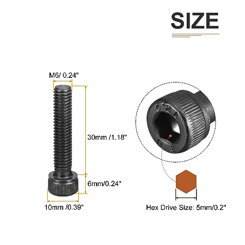 DTGN M6x30mm Socket Head Cap Screws Bolts, 25Pcs 12.9 Grade Alloy Steel, Metric Machine Hex Socket Screw, Hex Drive - Image 2