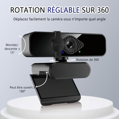 HVM Webcam 2K Quad HD avec Microphone, Caméra PC USB (30fps, Grand Angle 120°), Idéal pour Streaming, Zoom et Skype, Compatible avec Support Trépied, Couvercle de Confidentialité Inclus-3 – vue 6