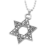 COOLSTEELANDBEYOND Collar con Estrella de David para Hombre, Colgante de Hexagrama entrelazado con Detalles Tribales