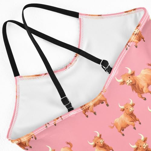 senya Girls Swimsuits One-Piece Swimwear Tie Bathing Suit Beach Summer Round Neck 9-10T Flying Highland Cattle Pattern4