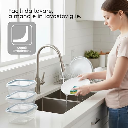 Snips - Set 3 Contenitori per Alimenti 1,2L Trasparenti, Coperchio Salva Freschezza con 4 Chiusure di Sicurezza - Contenitore per Cibi 18,4x14x12 Frigorifero, Microonde e Lavastoviglie, Made in Italy - immagine 6
