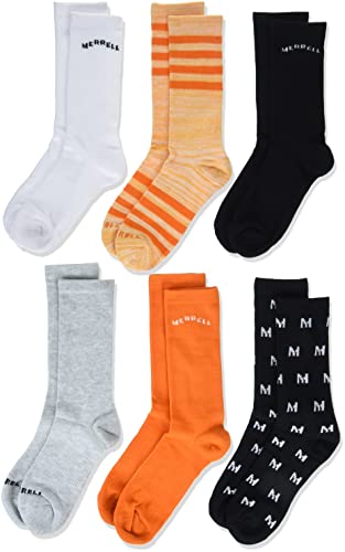 Merrell Kids' Everyday Half Cushion Socks-6 Pair Pack-Reinforced Heel-Toe And Moisture Management, Orange Assorted, 3.5-7 #TOP5