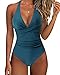 RXRXCOCO Women Cross Push Up Tummy Control One Piece Halter High Waisted Swimming Costume Swimsuits Swimwear