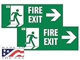 11 x 5 inch Green Fire Exit with Right Arrow Wall Self Adhesive Colorful Sticker, Office Sign Decal, Indoor & Outdoor Use, Laminated UV, Water & Weather Proof, Scratch Resistant (Set of 2)