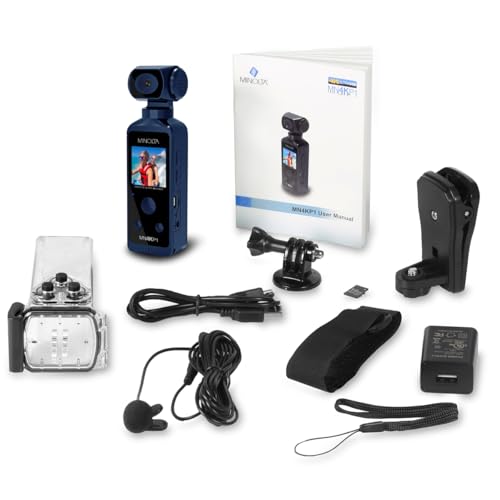 Minolta 4K ウルトラHDポケットビデオカメラ – WiFi対応アクションカメラ 16MP写真付き 170°広角レンズ 270°回転ヘッド、スローモーション、1.3インチディスプレイ - 16GBカード&防水ケース(ブルー)
