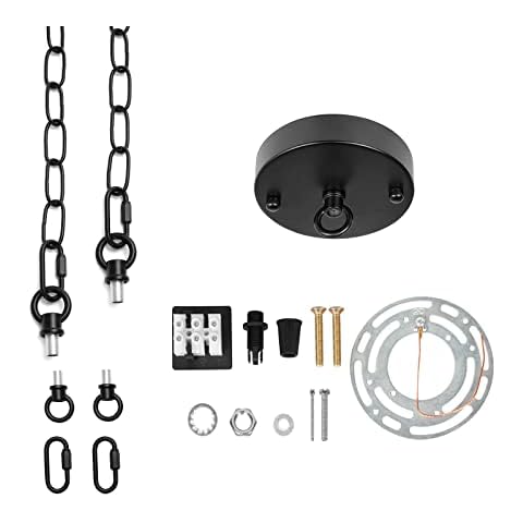 KIGHSIN 71'' Black Metal Adjustable Chain with Connection Locks Screws for Pendant Light Fixture Chandelier & 4.6 Inches Black Pendant Ceiling Light Chandelier Canopy Kit Plate Cover (Surface Hanging) Cover