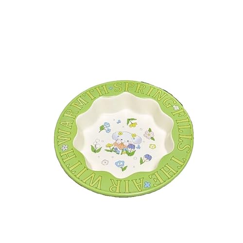 緑ウサギレース猫ボウル黒いあご猫缶詰食器セラミックドッグフードボウル猫防止ひっくり返して水を与える (レースボウル)