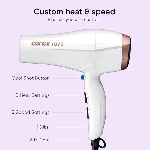 Image of Conair Double Ceramic Ionic Hair Dryer | Double Ceramic Ionic Tech Reduces Frizz for Fine, Thick, and Curly Hair Types, White with Diffuser & Concentrator, 566L
