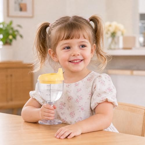 Image of Goaste 4 Pack Baby Wine Sippy Cups, Goblet Style Plastic Toddler Stemware with Lids, 6.7oz Kids Beverage Mugs for Milk Water Juice, Birthday Christmas Holiday Party Gift, Blue Pink Yellow White