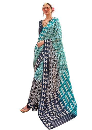 Sari 10904 femme soie traditionnel vêtement indien classique couleur aqua tenue de cérémonie