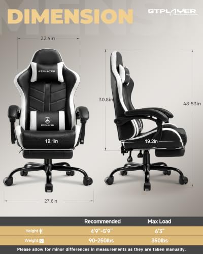 Image of GTPLAYER Gaming Chair for Adults, Computer Chair with Footrest, Snow White | Ergonomic Video Game Chair with 90-155 Recline, Removable Headrest & Lumbar Support, All-Day Comfort for Home & Office