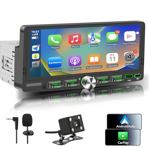 Single Din Touchscreen Radio with Wireless Apple CarPlay & Android Auto, 6.9