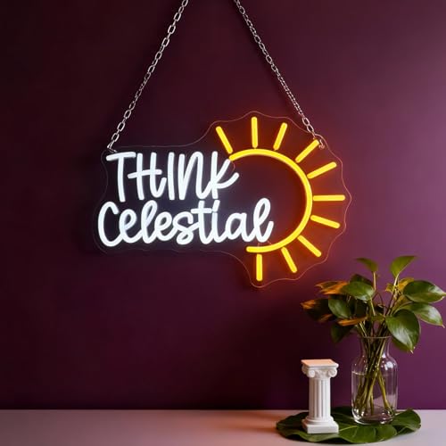 Image of inchThink Celestial inch Inspirational Neon Light - Cosmic & Expansive LED Wall Art for Meditation Space, Study, Bedroom or Yoga Room Decor, Dimmable USB, Uplifting Gift for Spiritual Seekers & Dreamers