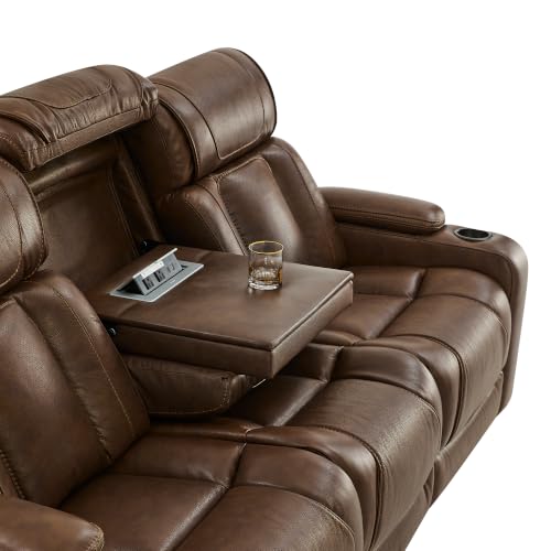 Image of Watson & Whitely Power Reclining Sofa 3-Seat Middle Flip Back, Cafe Brown