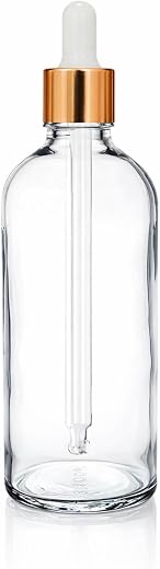 100 ml Clear/Transparent Round Empty Glass Bottle/Glass Dropper/Golden Ring/Silicon White Teat, Refillable, For Essential ...