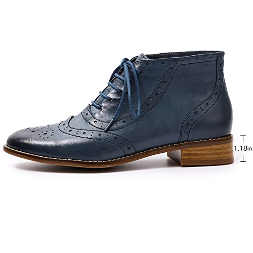 Image of Mona flying Women's Leather Brogue Ankle Boots Low Heel Oxford Booties