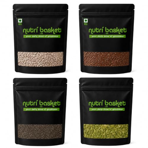 Image of Nutribasket's Combo Pack of Chia Flax Pumpkin Sunflower Seeds || Best Daily Super Seeds Mix | Perfect for Gifting| (200Gm Zipper Each, Combo 4 Seeds)