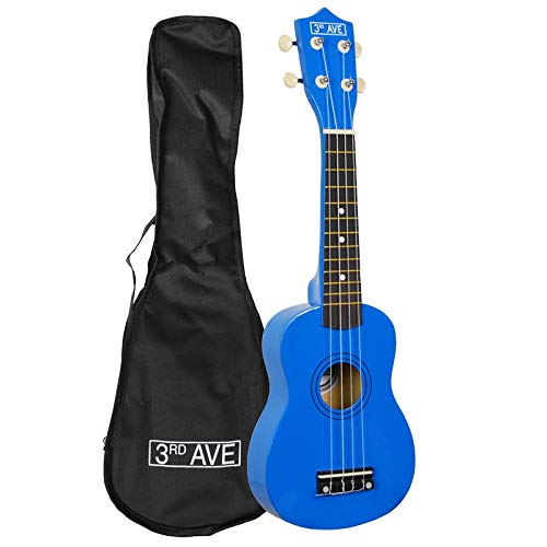 3rd Avenue Soprano Ukulele Beginner 21 Inch 4 Nylon Strings with Free Uke Bag – Blue – FREE 1 Month Online Lessons