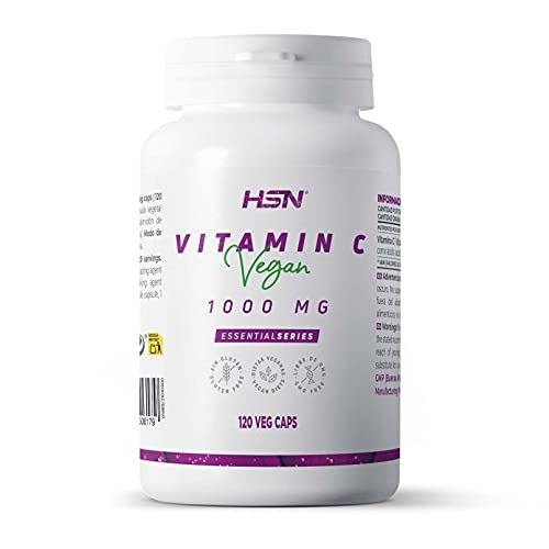 Vitamina C 1000 mg de HSN | 120 Cápsulas Vegetales 1 gramo por Toma de Pura Vitamina C como Ácido Ascórbico | Suministro para 4 Meses | No-GMO, Vegano, Sin Gluten