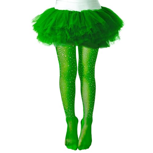LUCKELF Girls Tights Childrens Fishnet Tight 12 Colors Sparkle Rhinestone Hollow Out Pantyhose (US Age One Size Green)