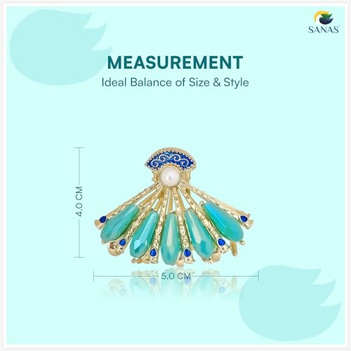 Image of Sanas Hair Clips For Women (1Pcs) Stylish Pearl Hair Accessories For Women Wedding Ready Style Korean Cute Things Traditional Yet Trendy Stylish Hair Clips For Girls Accessories (1Pcs) (Golden-Blue)