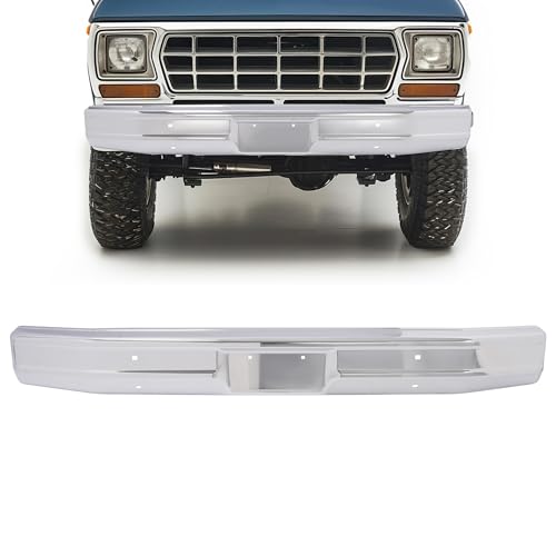 KUAFU Front Bumper Face Bar Compatible with 1980-1986 Ford Bronco F100 F150 F250 F350 w/License Plate Replacement for E1TZ17757A, FO1002167 Chrome Silvery