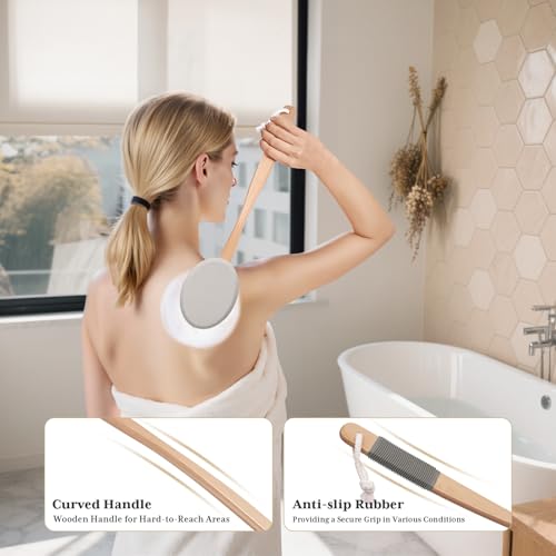 Image of AmazerBath Lotion Applicator for Back, Feet, 4 Replaceable Pads with Long Handle, Back Sunscreen Applicator for Elderly, Women, Apply Cream Medicine Skin Cream Moisturizer Sunscreen Tanner, Gray