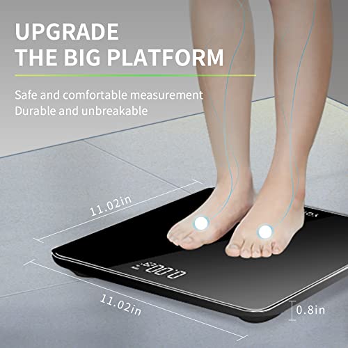 Digital Bathroom Scale For Body Weight, Yoncon Body Weight Scale Upgrade Large Platform, Tempered Glass, Led Display For Yoga, Fat Loss, Round Design, Highly Accurate 0.1Lb/440Lb Temperature Detection #TOP2