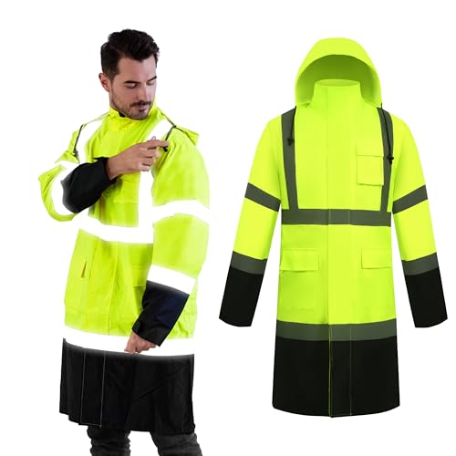 Z&Q LABOR Raincoat Safety Work Rain Gear for Men Waterproof with Hood, High Visibility Rain Gear,Rain Suits for Men