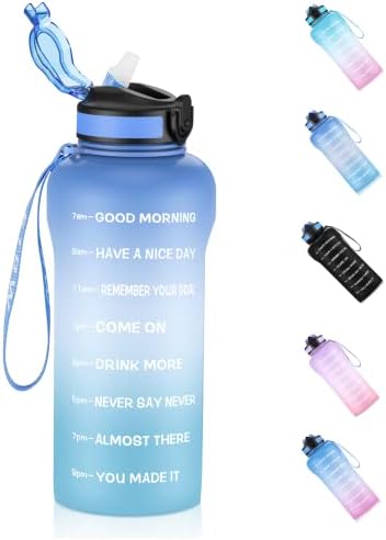 ETDW Water Bottle with Time Marker, 2L Drinking Bottles with Straw BPA Free, 2 Litre Leakproof Sports Water Bottles for Fitness Gym Camping Yoga Traveling Office BLUE PINK