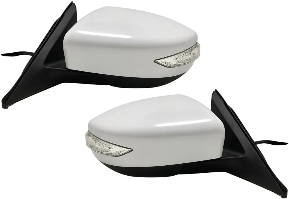 Spieg Side Mirror for Set 2013-2018 Nissan Altima Power Adjustment Heated Glass Manual Folding Turn Signal Light Painted White 6 Pins Pair NI1320225 NI1321225