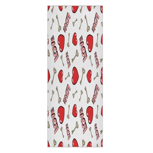 pnyoin Hearts and Keys Vector Yoga Towel,Hot Yoga Mat Towel with Grip Dots Sweat Absorbent Non-Slip for Hot Yoga, 24