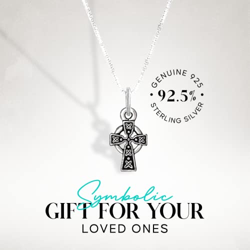 Celtic Cross Necklace In Silver Plated Pewter On A 14 Inch Sterling Silver Box Chain | First Communion Gift For Girl Or Boy #TOP2