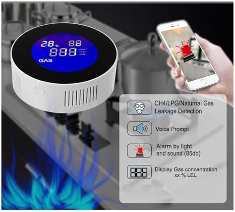 Gas Detectors, WiFi Natural Gas Detector with Electric Solenoid Valve Automatic Smart Control Shut Off Methane CH4 Leak Alarm Sensor(with V15GC Valve)