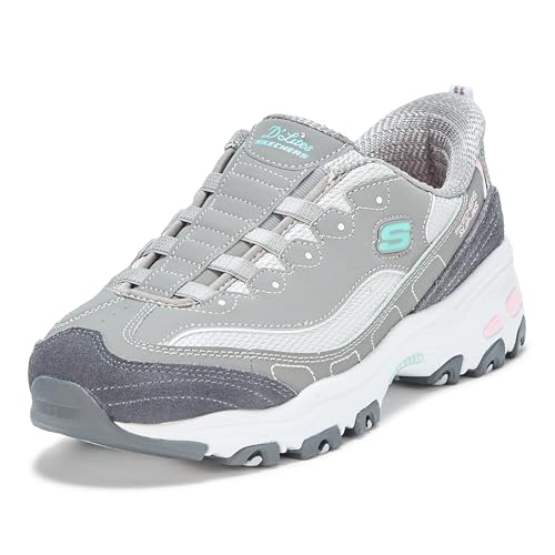 Skechers Womens D'Lites Hands Free Slip-INS Grey Light Pink 9 Medium