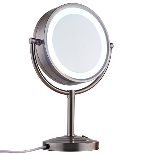 Cavoli 8.5 Inch Led Makeup Mirror With 7X Magnification, Has Three Colors Lights, Daylight Tabletop Two-Sided,360 Swivel,Metal & Glass, Plug Powered Nickel Finish(8.5In,7X) #TOP10
