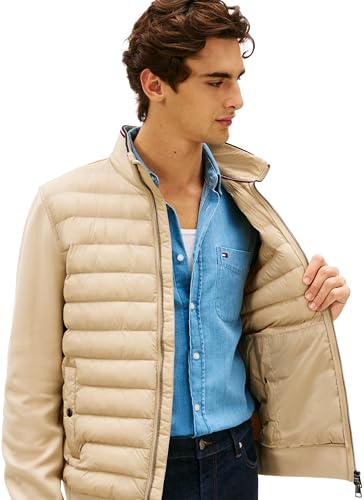 Tommy Hilfiger Herren Sweatshirt mit Reißverschluss Mix Media Stand Collar Steppjacke, Beige (Sandalwood), M – Ansicht 5