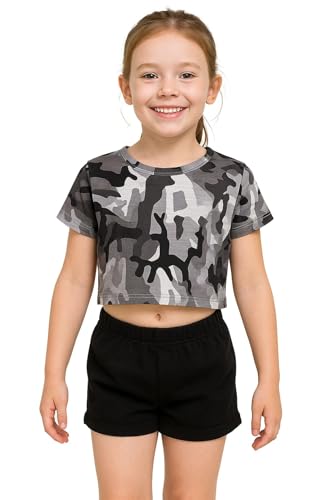A2Z 4 Kids Girls Crop Top Plain T Shirt Soft Feel - New Crop Top Plain Camo Charcoal 7-8