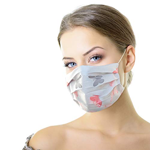 LILIND Comfortable Face Mask, Handmade, Reusable, Washable, 100% Cotton, Rose-Gray Butterflies
