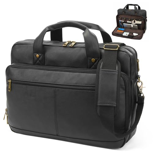 Image of NEHOR Briefcase for Men Leather Laptop Bag 16 Inch, Black