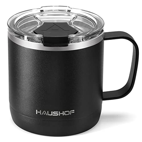 HAUSHOF 14 oz Coffee Mug, Insulated Coffee Mug with Handle, Travel Camping Cup, Portable Stainless Steel Coffee Cup, Insulated Coffee Cups with Lid, B